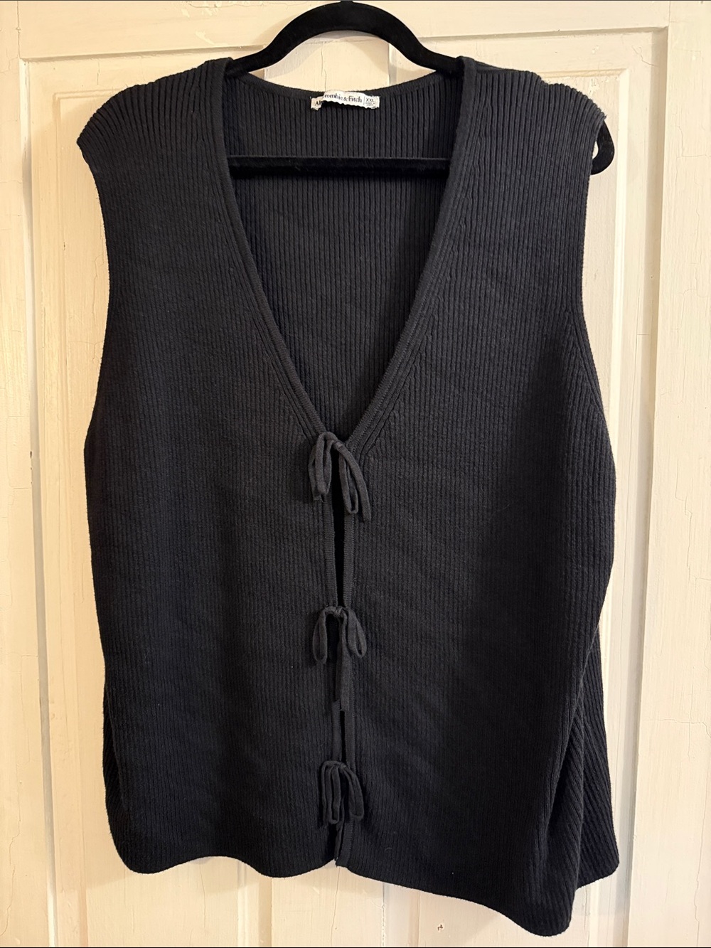 Abercrombie & Fitch Black Ribbed Tie-Front Tank